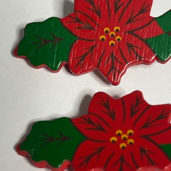 VTG Jeff Lieb Holiday Poinsettia Wooden Clip On Earrings Christmas1.75"x1" - Picture 6 of 14